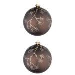 Palline di Natale in Vetro Marrone e Rametti Oro Floral 8