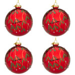 Palline di Natale in Vetro Rosse con Decorazione Verde Blade 6