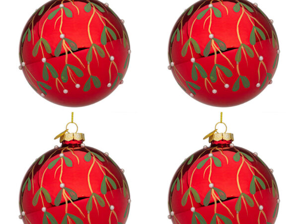 Palline di Natale in Vetro Rosse con Decorazione Verde Blade 3