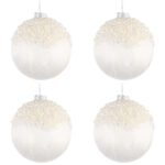 Palline di Natale in Vetro Bianco con Perline Voguish 6