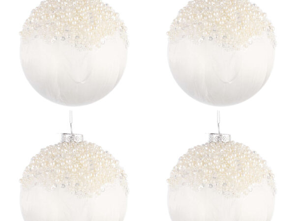 Palline di Natale in Vetro Bianco con Perline Voguish 3