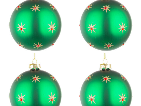 Palline di Natale in Vetro Verde con Stelle Oro Astral 3