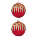 Palline di Natale in Vetro Rosse con Decorazioni Oro Firework 7