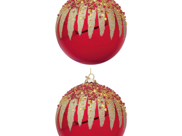 Palline di Natale in Vetro Rosse con Decorazioni Oro Firework 3