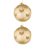 Palline di Natale in Vetro Champagne con Fiocchi Oro Flock 8