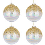 Palline di Natale in Vetro Iridescente e Brillantini Oro Alisia 6