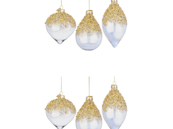 Pendagli di Natale in Vetro Iridescente e Brillantini Oro Alisia