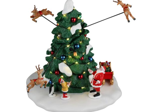 Corsa di Renne intorno Albero di Natale Villaggio Lemax