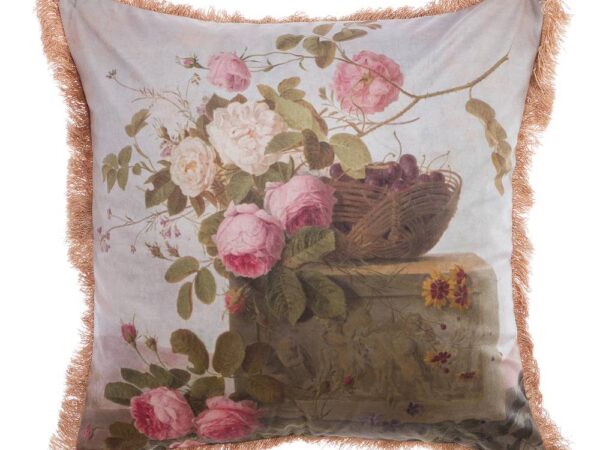 Cuscino in Velluto con Frange Shabby Chic Bouquet Azzurro Blanc Mariclò