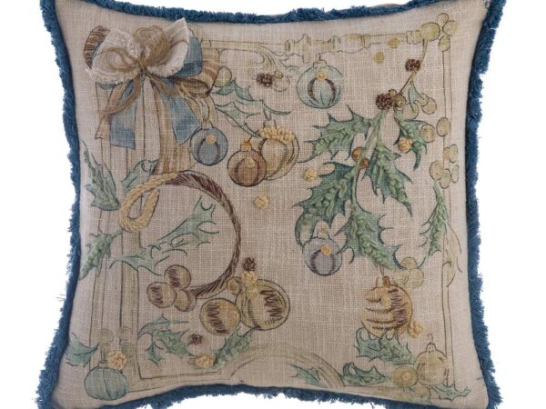 Cuscino Natalizio con Bordo Blu Intrecci di Sogno Blanc Mariclò