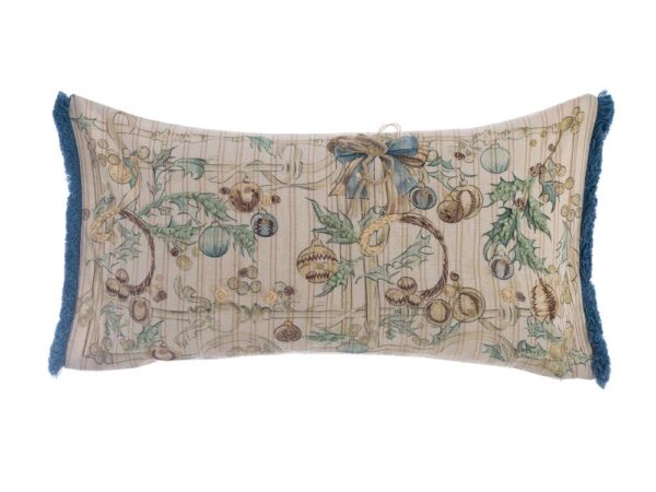 Cuscino Natalizio Rettangolare con Bordo Blu Intrecci di Sogno Blanc Mariclò