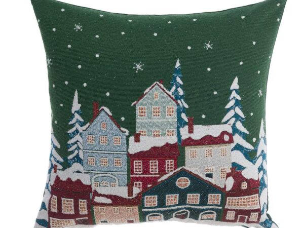 Cuscino Natalizio Verde con Casette Innevate Blanc Mariclò 45×45
