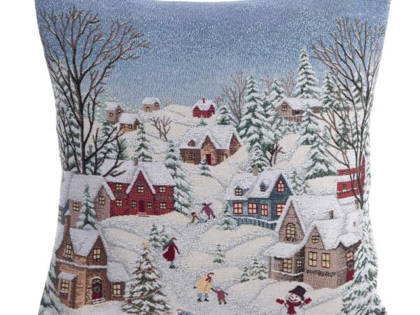 Cuscino Natalizio con Paesaggio Invernale in Gobelin Blanc Mariclò
