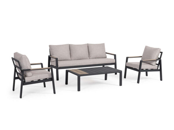 Set da Giardino Elna Antracite Divano 2 Poltrone Tavolino Bizzotto