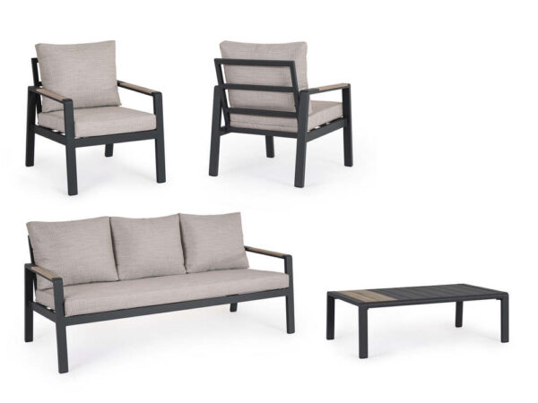Set da Giardino Elna Antracite Divano 2 Poltrone Tavolino Bizzotto 3