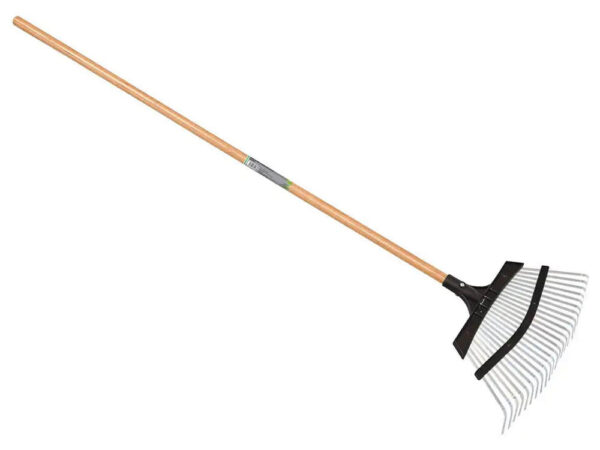 Scopa per Erba e Foglie Denti in Acciaio Manico in Legno Verdemax